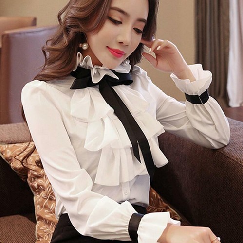 ruffle bow tie blouse